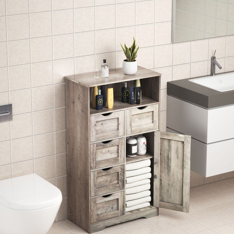 5 Drawers Storage Cabinet with Adjustable Shelves, Bathroom Cabinet with Doors, Floor Cabinet