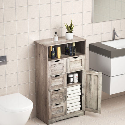 5 Drawers Storage Cabinet with Adjustable Shelves, Bathroom Cabinet with Doors, Floor Cabinet