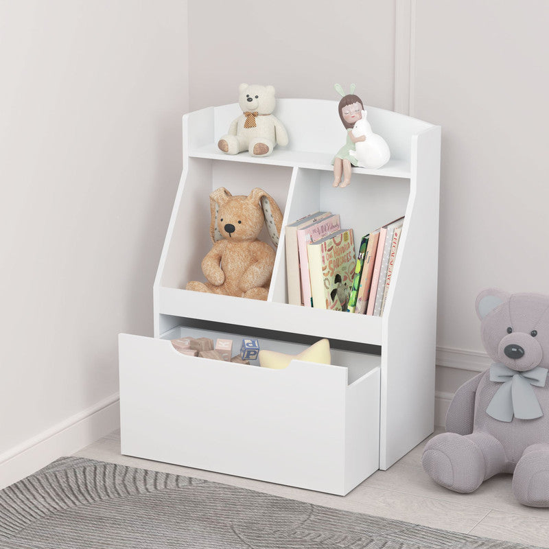 Kids Wooden Bookcase with Drawer and Wheels Children's Book Display