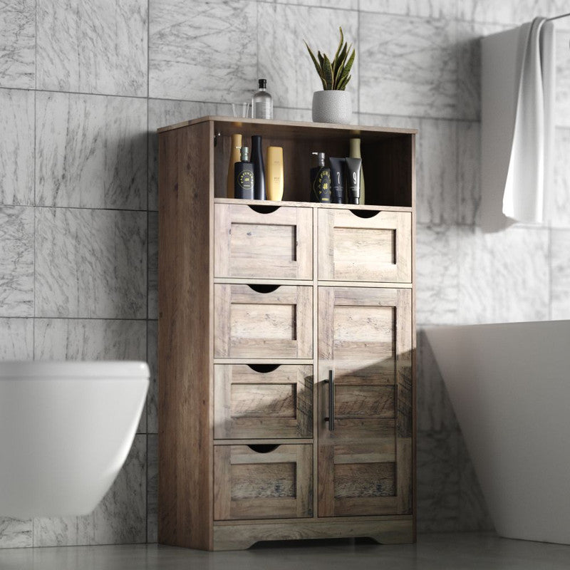 5 Drawers Storage Cabinet with Adjustable Shelves, Bathroom Cabinet with Doors, Floor Cabinet