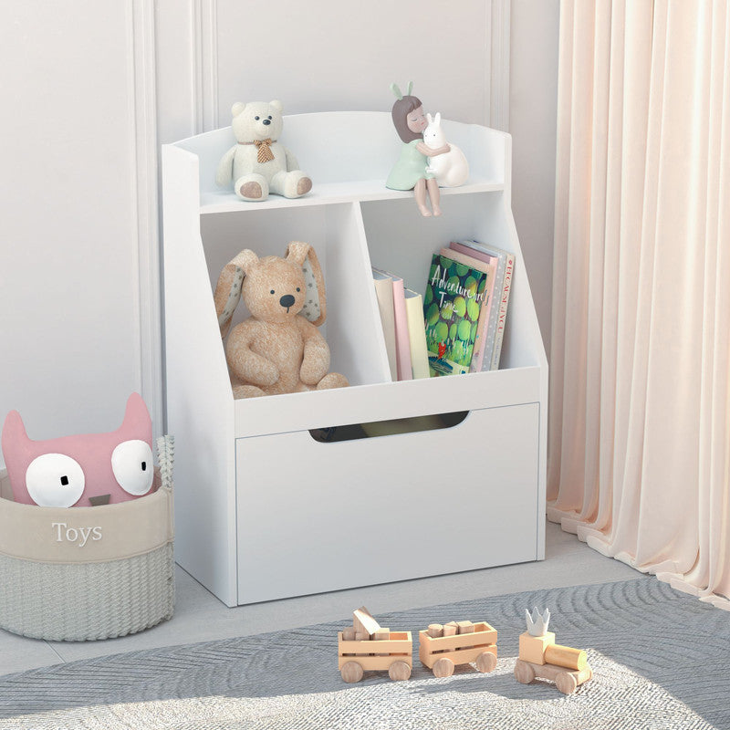 Kids Wooden Bookcase with Drawer and Wheels Children's Book Display