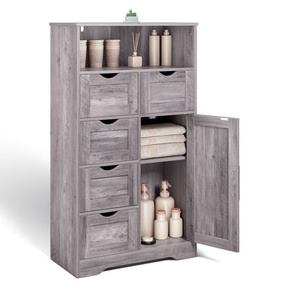 5 Drawers Storage Cabinet with Adjustable Shelves, Bathroom Cabinet with Doors, Floor Cabinet
