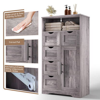 5 Drawers Storage Cabinet with Adjustable Shelves, Bathroom Cabinet with Doors, Floor Cabinet