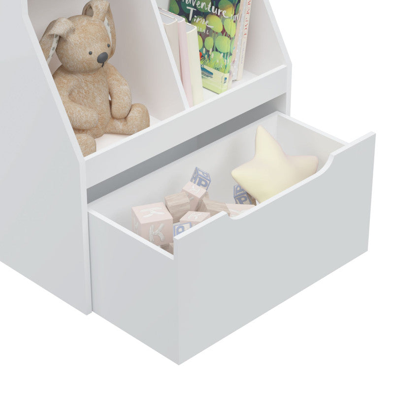 Kids Wooden Bookcase with Drawer and Wheels Children's Book Display