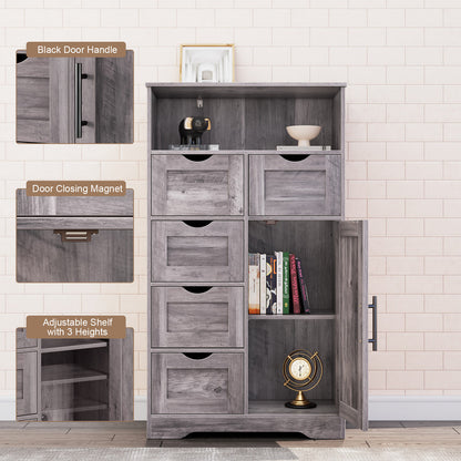 5 Drawers Storage Cabinet with Adjustable Shelves, Bathroom Cabinet with Doors, Floor Cabinet