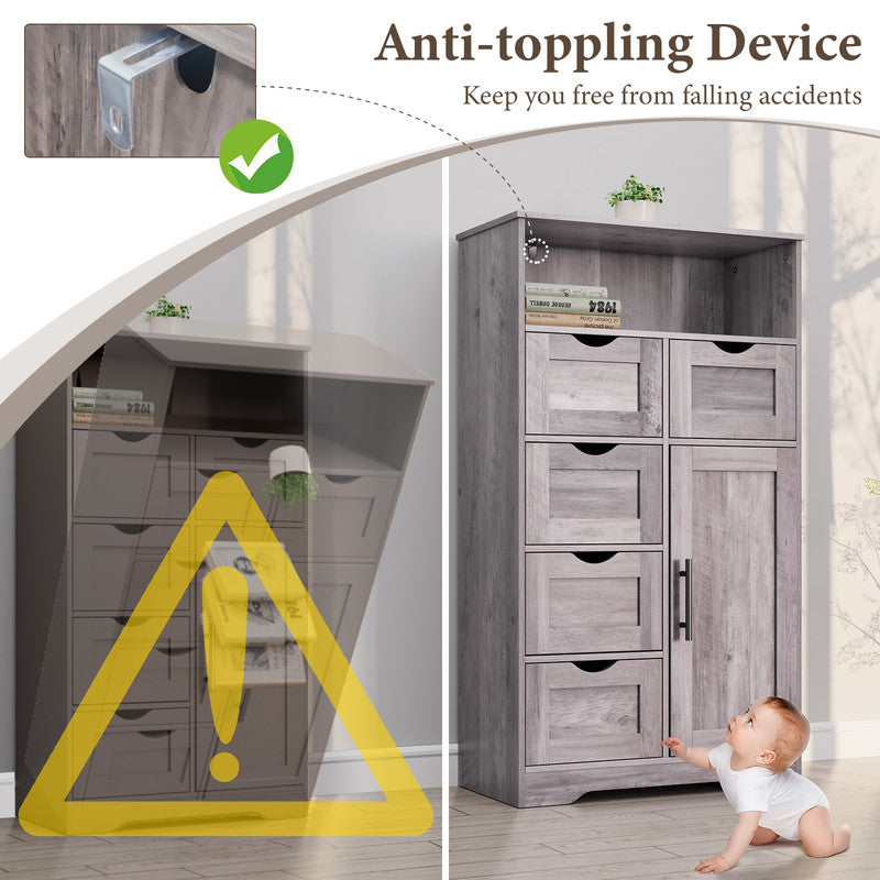 5 Drawers Storage Cabinet with Adjustable Shelves, Bathroom Cabinet with Doors, Floor Cabinet