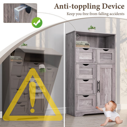 5 Drawers Storage Cabinet with Adjustable Shelves, Bathroom Cabinet with Doors, Floor Cabinet