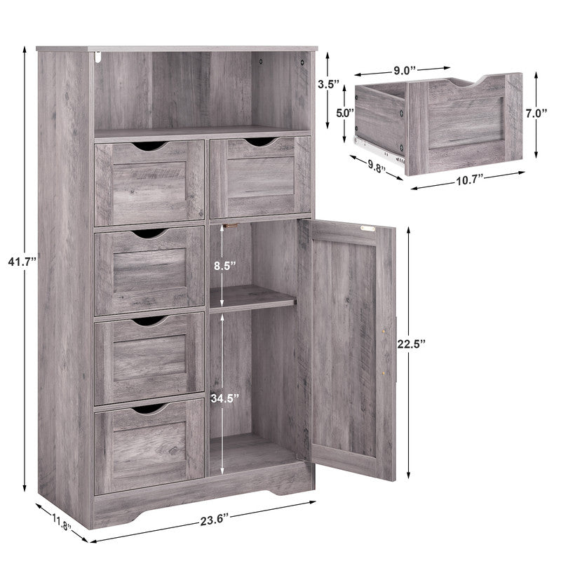 5 Drawers Storage Cabinet with Adjustable Shelves, Bathroom Cabinet with Doors, Floor Cabinet
