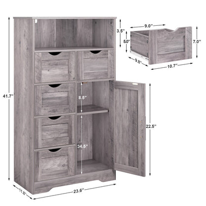 5 Drawers Storage Cabinet with Adjustable Shelves, Bathroom Cabinet with Doors, Floor Cabinet