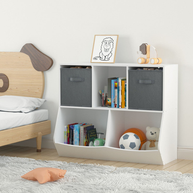 Kids Bookcase with Collapsible Fabric Drawers Children's Toy Storage Cabinet