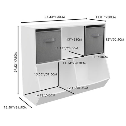 Kids Bookcase with Collapsible Fabric Drawers Children's Toy Storage Cabinet