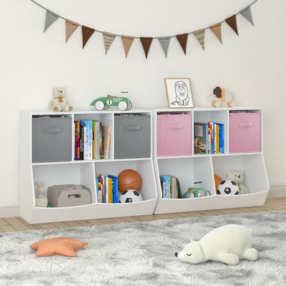 Kids Bookcase with Collapsible Fabric Drawers Children's Toy Storage Cabinet