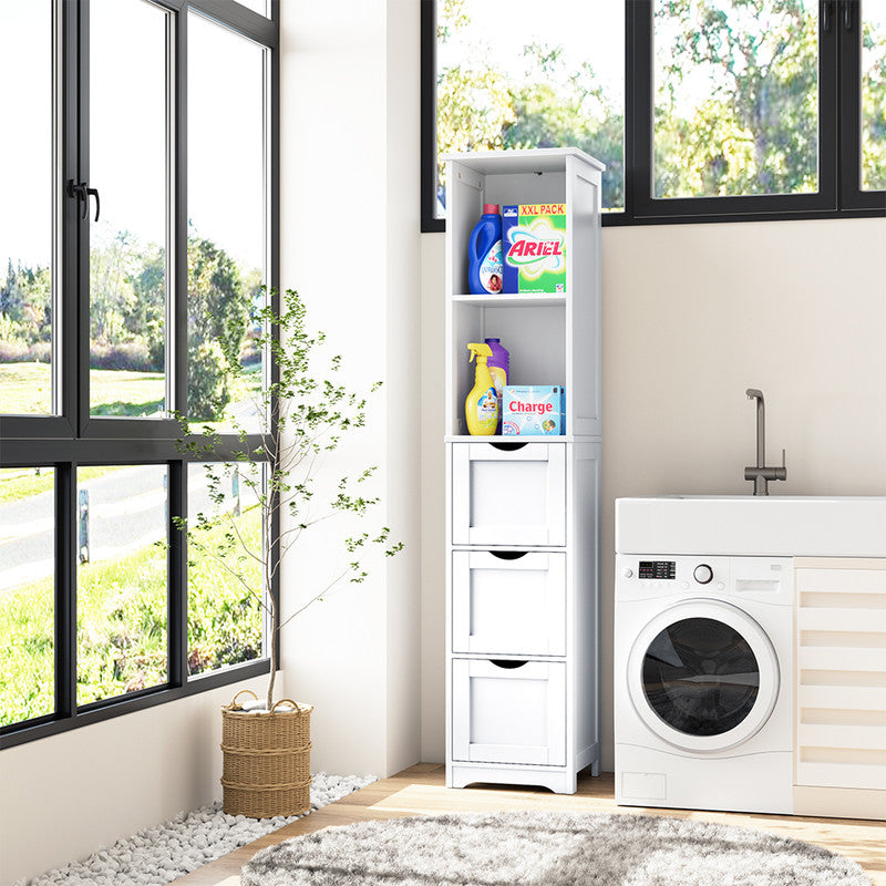 Bathroom Tall Storage Cabinet with 3 Drawers and 2 Shelves