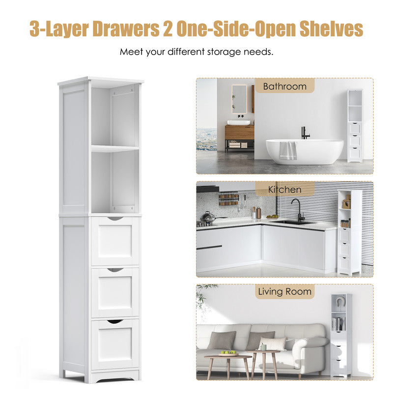 Bathroom Tall Storage Cabinet with 3 Drawers and 2 Shelves