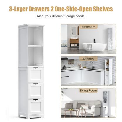 Bathroom Tall Storage Cabinet with 3 Drawers and 2 Shelves