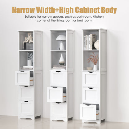 Bathroom Tall Storage Cabinet with 3 Drawers and 2 Shelves