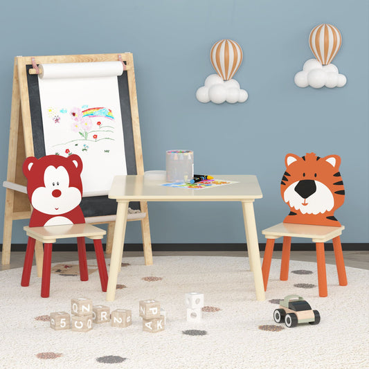 Kids Table and Chairs Set 3 Pieces Wooden Activity Play Table Set