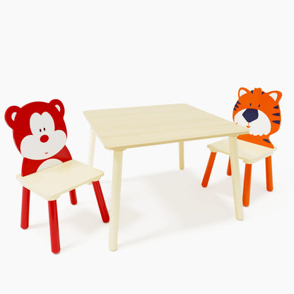 Kids Table and Chairs Set 3 Pieces Wooden Activity Play Table Set