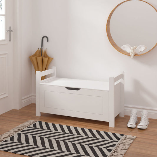 Kids Toy Box Chest White Rubber Wood Toy Box