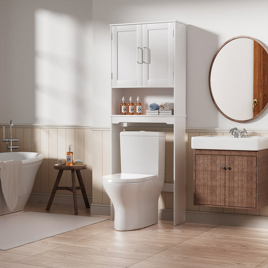 Free Standing Toilet Storage Cabinet with Barn Doors , Adjustable Bottom Bar