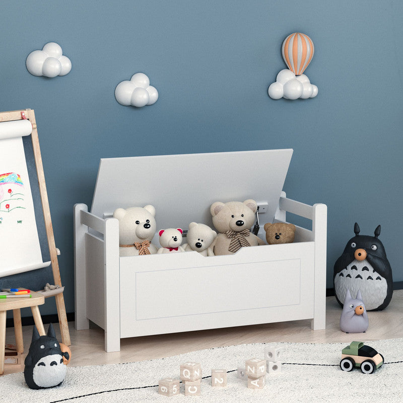 Kids Toy Box Chest White Rubber Wood Toy Box