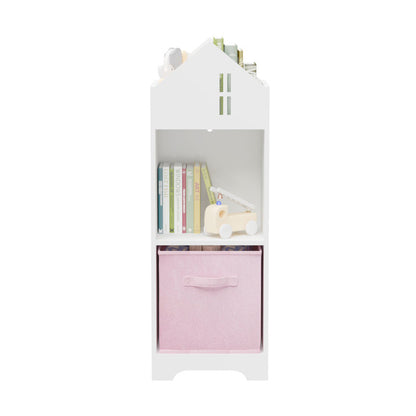 Kids Dollhouse Bookcase with Storage, 2-Tier Storage Display Organizer