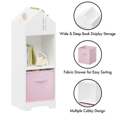 Kids Dollhouse Bookcase with Storage, 2-Tier Storage Display Organizer