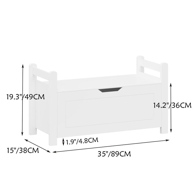 Kids Toy Box Chest White Rubber Wood Toy Box