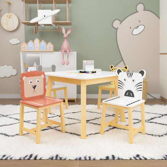 5 Piece Kiddy Table and Chair Set Kids Wood Table with 4 Chairs Set