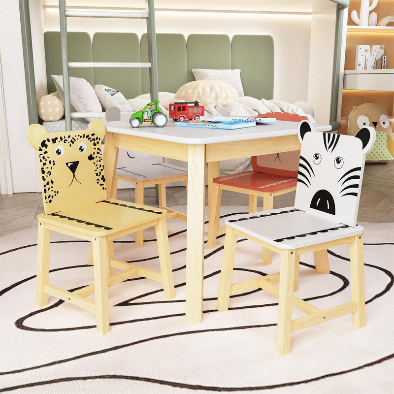 5 Piece Kiddy Table and Chair Set Kids Wood Table with 4 Chairs Set
