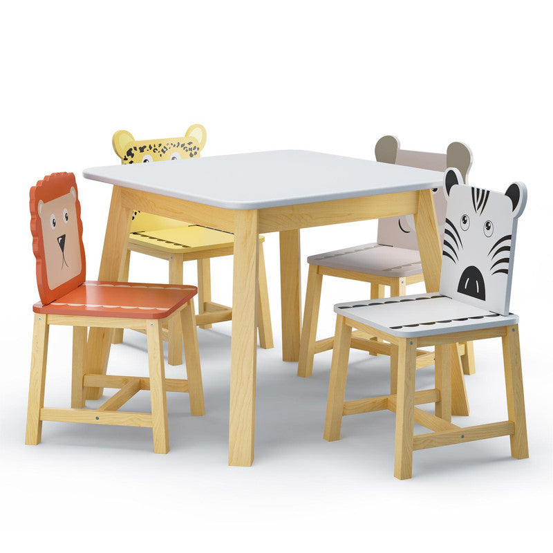 5 Piece Kiddy Table and Chair Set Kids Wood Table with 4 Chairs Set