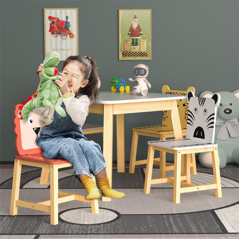 5 Piece Kiddy Table and Chair Set Kids Wood Table with 4 Chairs Set