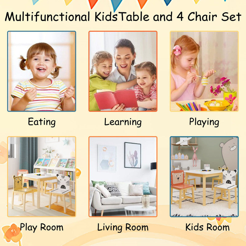 5 Piece Kiddy Table and Chair Set Kids Wood Table with 4 Chairs Set