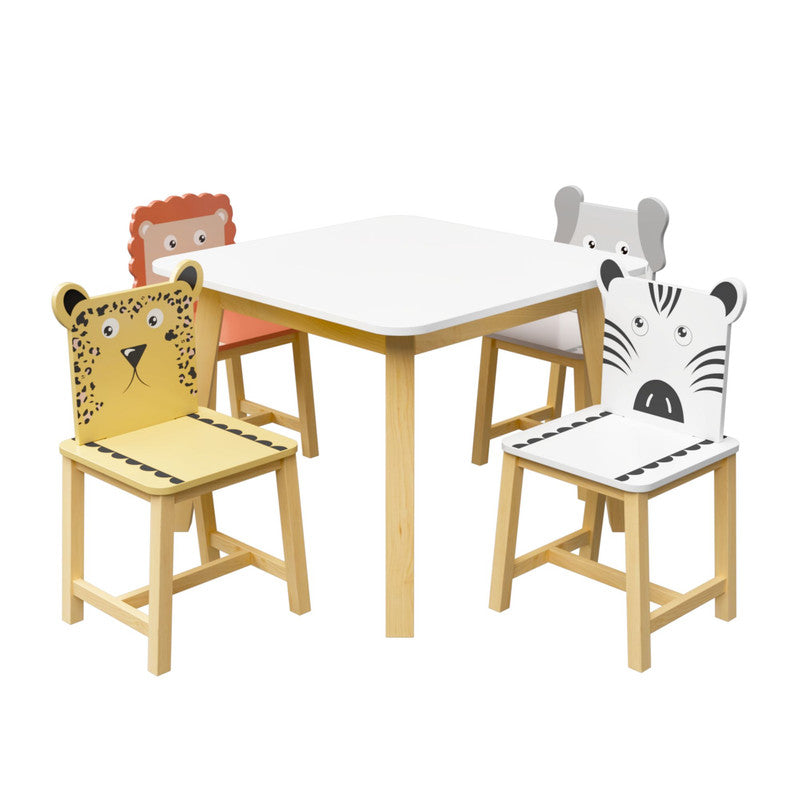 5 Piece Kiddy Table and Chair Set Kids Wood Table with 4 Chairs Set