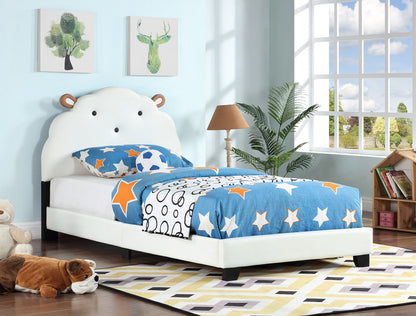 Upholstered Twin Size Platform Bed for Kids, Wooden Bed Frame with Slatted Bed Base