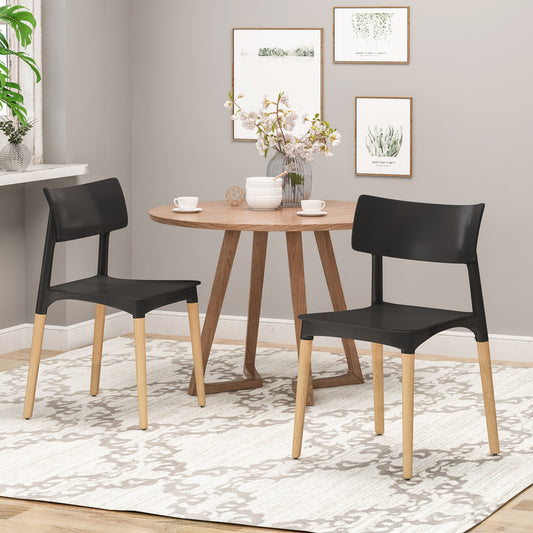 [Ship to Canada Only] Plastic Dining Chair Black (Set of 2)