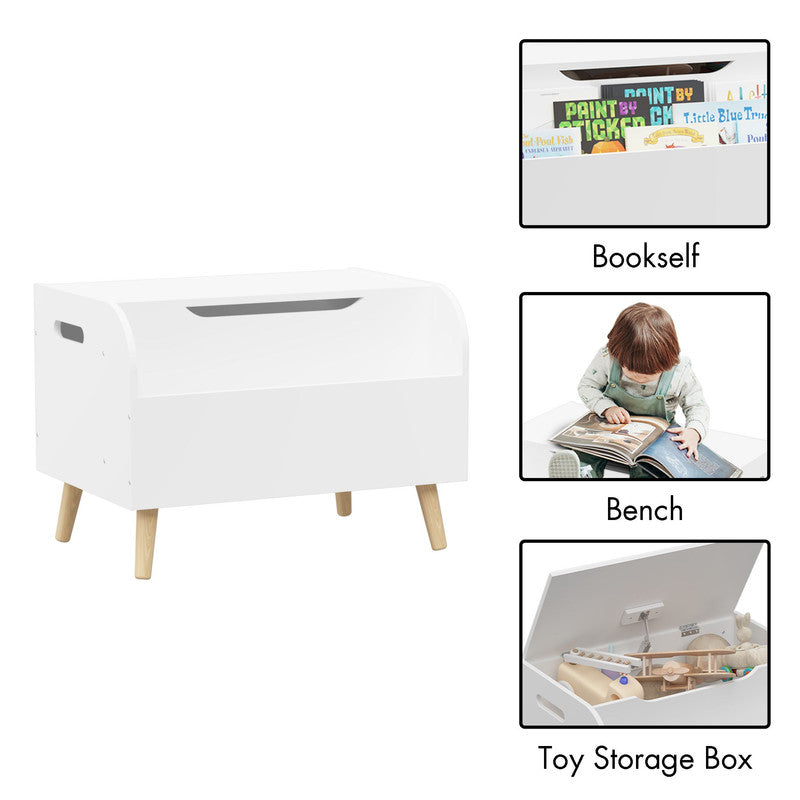 Wooden Toy Box Kids Toy Storage Organizer with Front Bookshelf, Flip-Top Lid