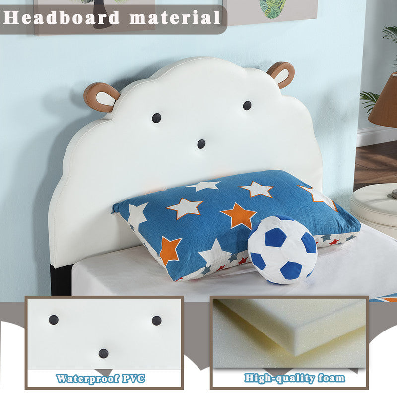 Upholstered Twin Size Platform Bed for Kids, Wooden Bed Frame with Slatted Bed Base