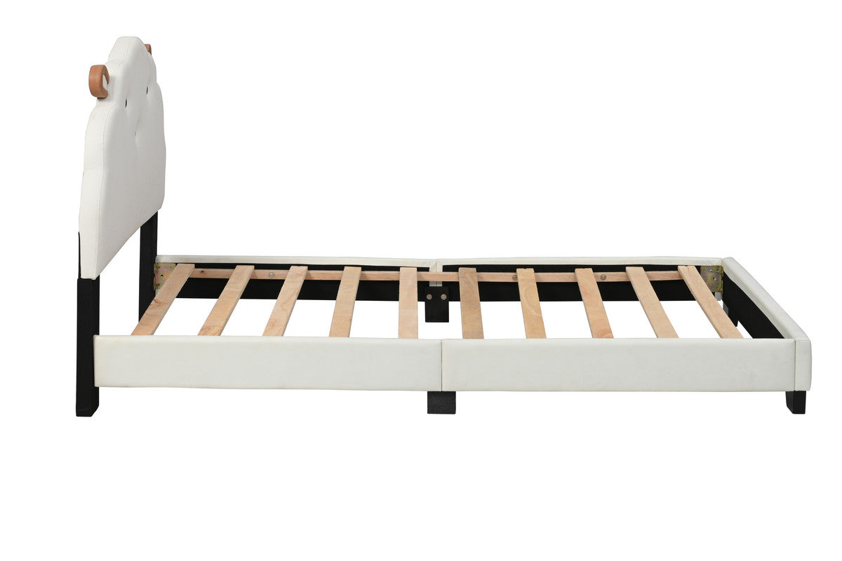 Upholstered Twin Size Platform Bed for Kids, Wooden Bed Frame with Slatted Bed Base