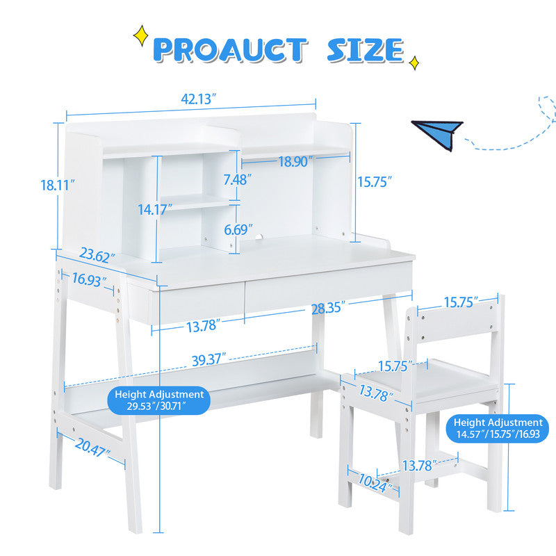 Solid Wood Kids Desk and Chair Set