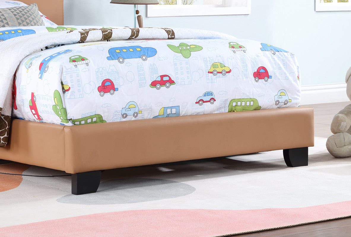 Upholstered Twin Size Platform Bed for Kids, Cute Bed Frame with Bear Design Headboard