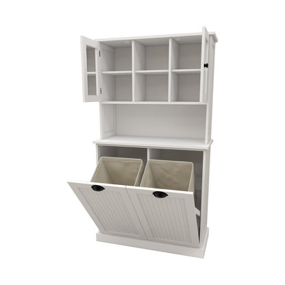 Two-Compartment Tilt-Out Dirty Laundry Basket Tall Bathroom Cabinet with 2 Adjustable Shelves