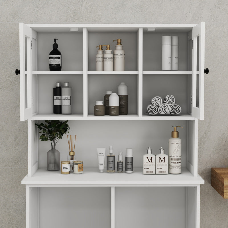 Two-Compartment Tilt-Out Dirty Laundry Basket Tall Bathroom Cabinet with 2 Adjustable Shelves