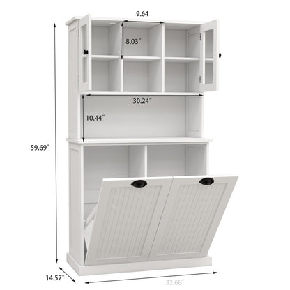 Two-Compartment Tilt-Out Dirty Laundry Basket Tall Bathroom Cabinet with 2 Adjustable Shelves