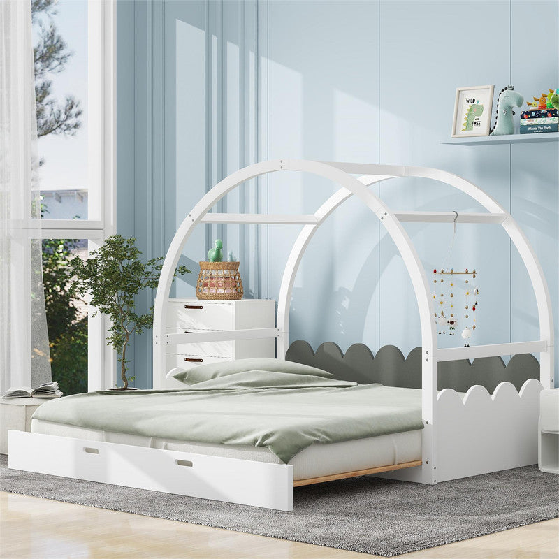 Twin Size Stretchable Vaulted Roof Bed Kids Bed Pine Wood Frame