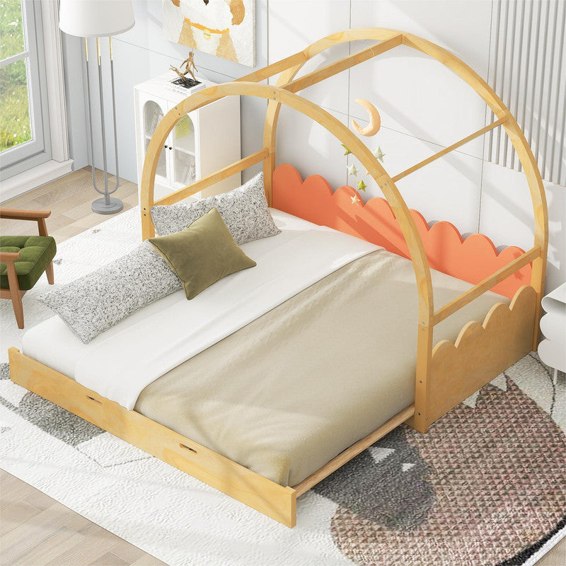 Twin Size Stretchable Vaulted Roof Bed Kids Bed Pine Wood Frame