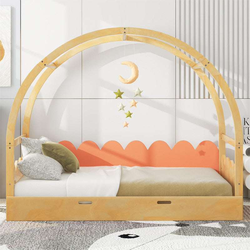 Twin Size Stretchable Vaulted Roof Bed Kids Bed Pine Wood Frame