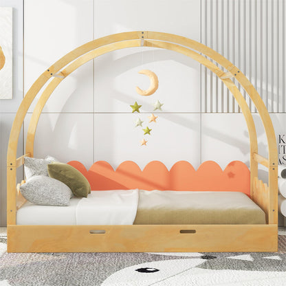 Twin Size Stretchable Vaulted Roof Bed Kids Bed Pine Wood Frame