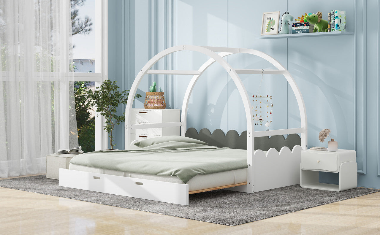 Twin Size Stretchable Vaulted Roof Bed Kids Bed Pine Wood Frame