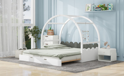 Twin Size Stretchable Vaulted Roof Bed Kids Bed Pine Wood Frame